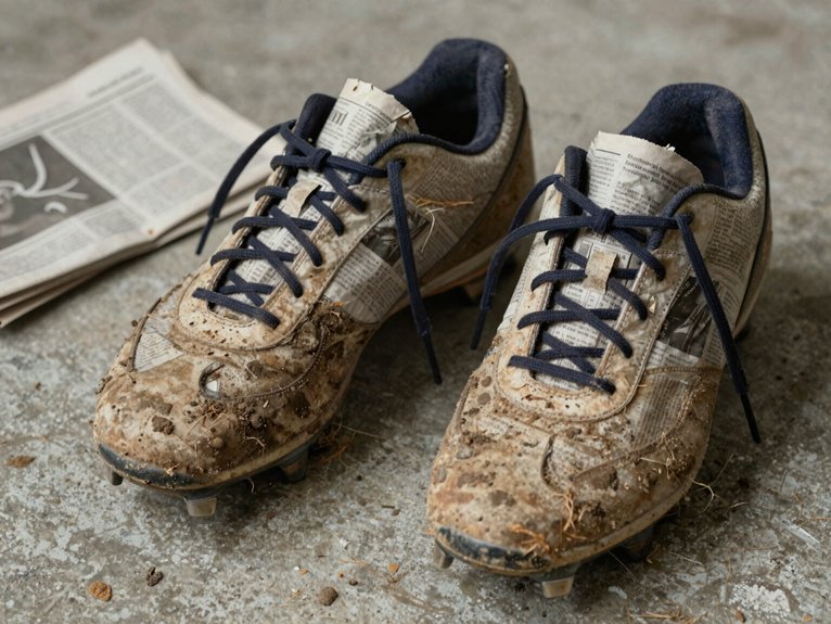 remove laces stuff toe with newspaper